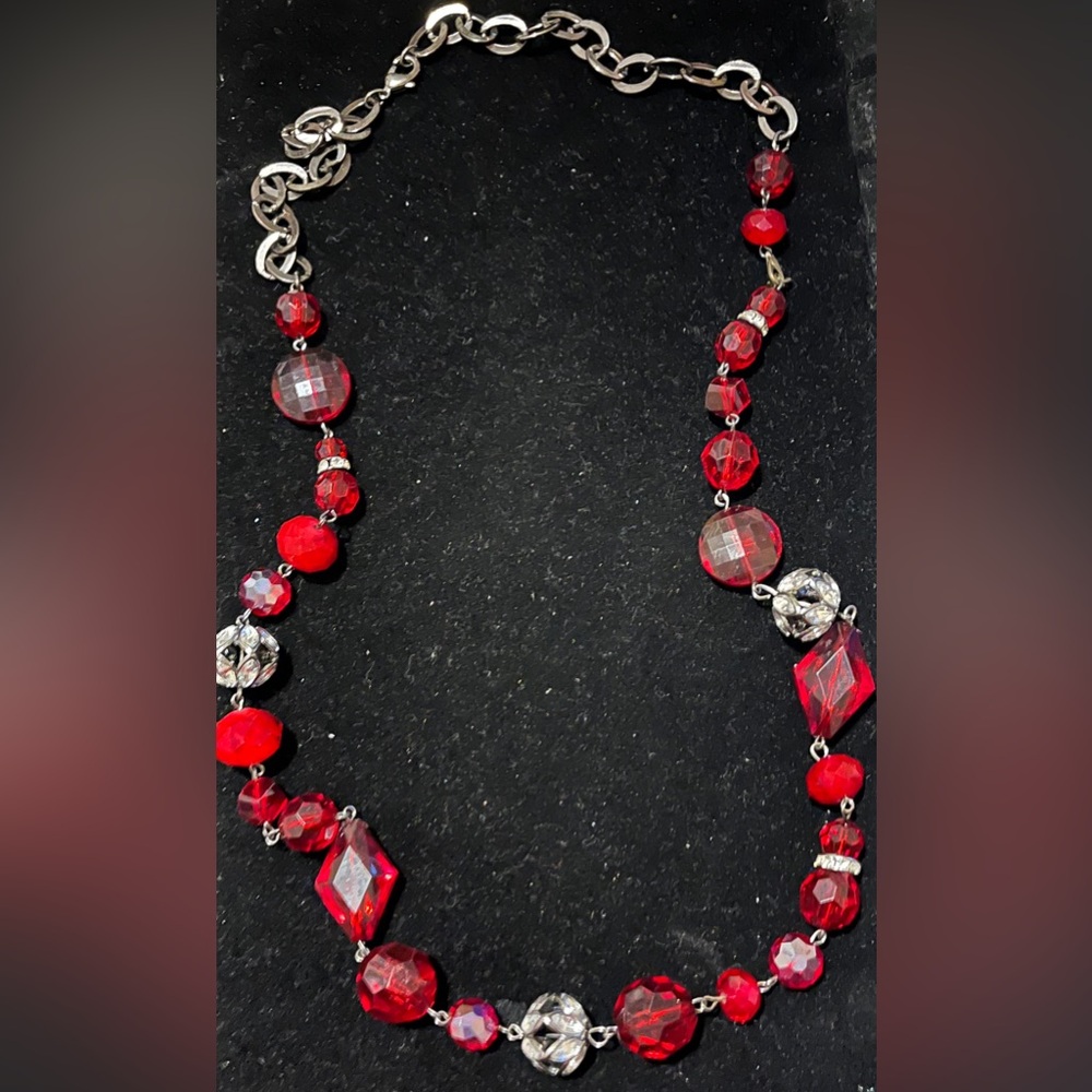 Elegant Red Beaded Necklace 33 1/2”